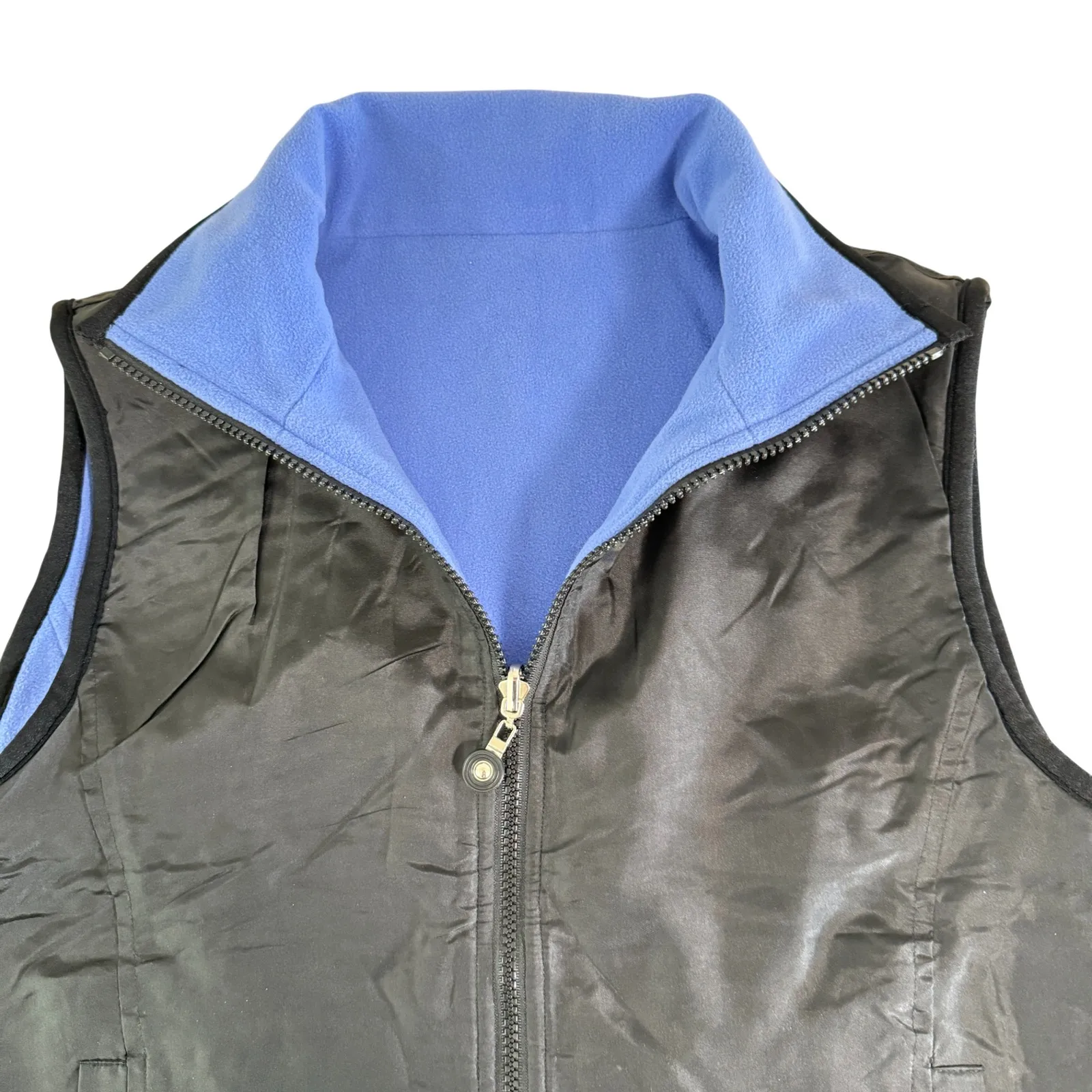 COACO NEW YORK Reversible Fleece & Silk Vest Womens Size S Blue Black - Image 4