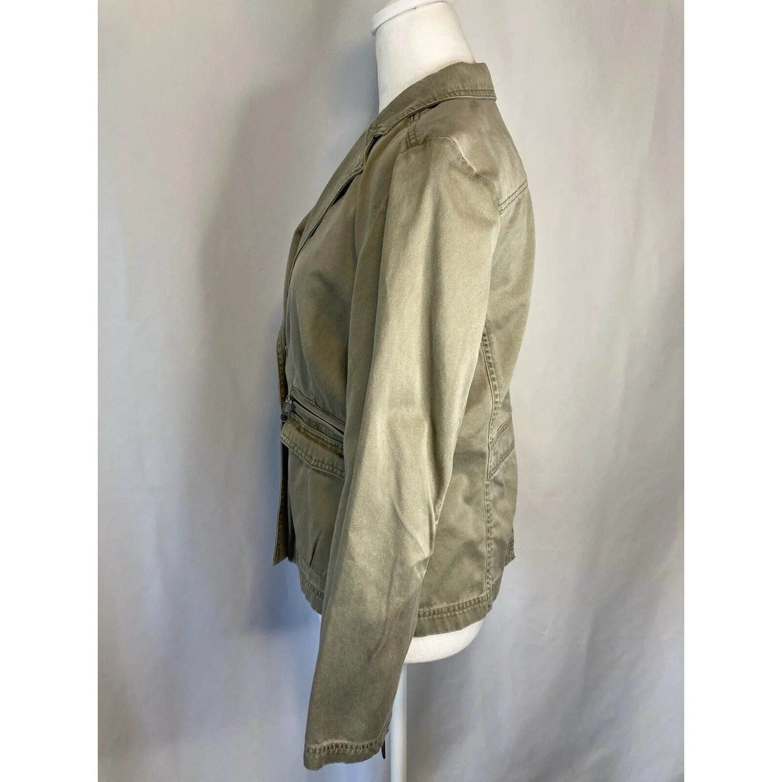 VTG Y2K The Limited M Khaki Green Blazer Jacket Military Safari Field Utility - Image 11