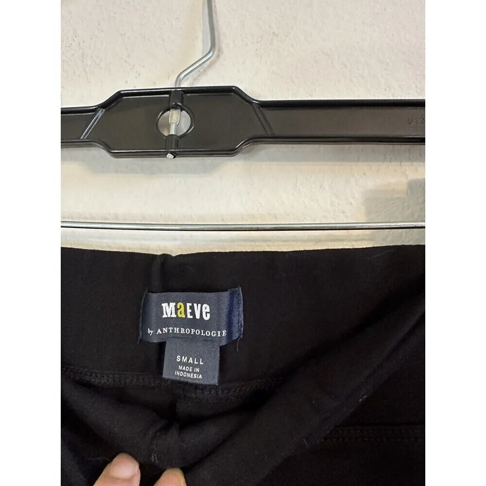 Maeve Anthropologie Flare Leg Ponte Pants Womens Small Washed Black Slit Hems - Image 3