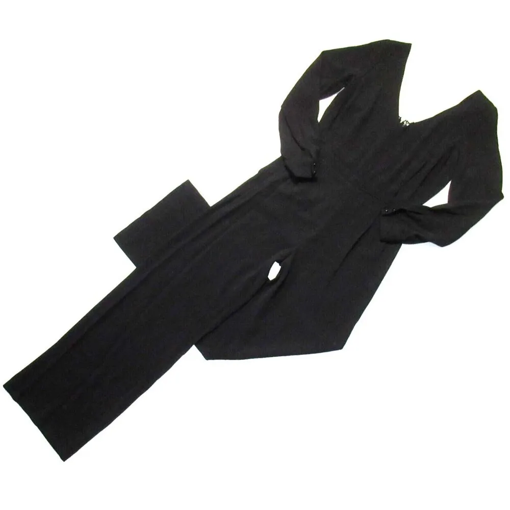 NWT Sezane Cecilia Jumpsuit in Noir Black Crepe V-neck One-Piece 38 / US 6 - Image 5
