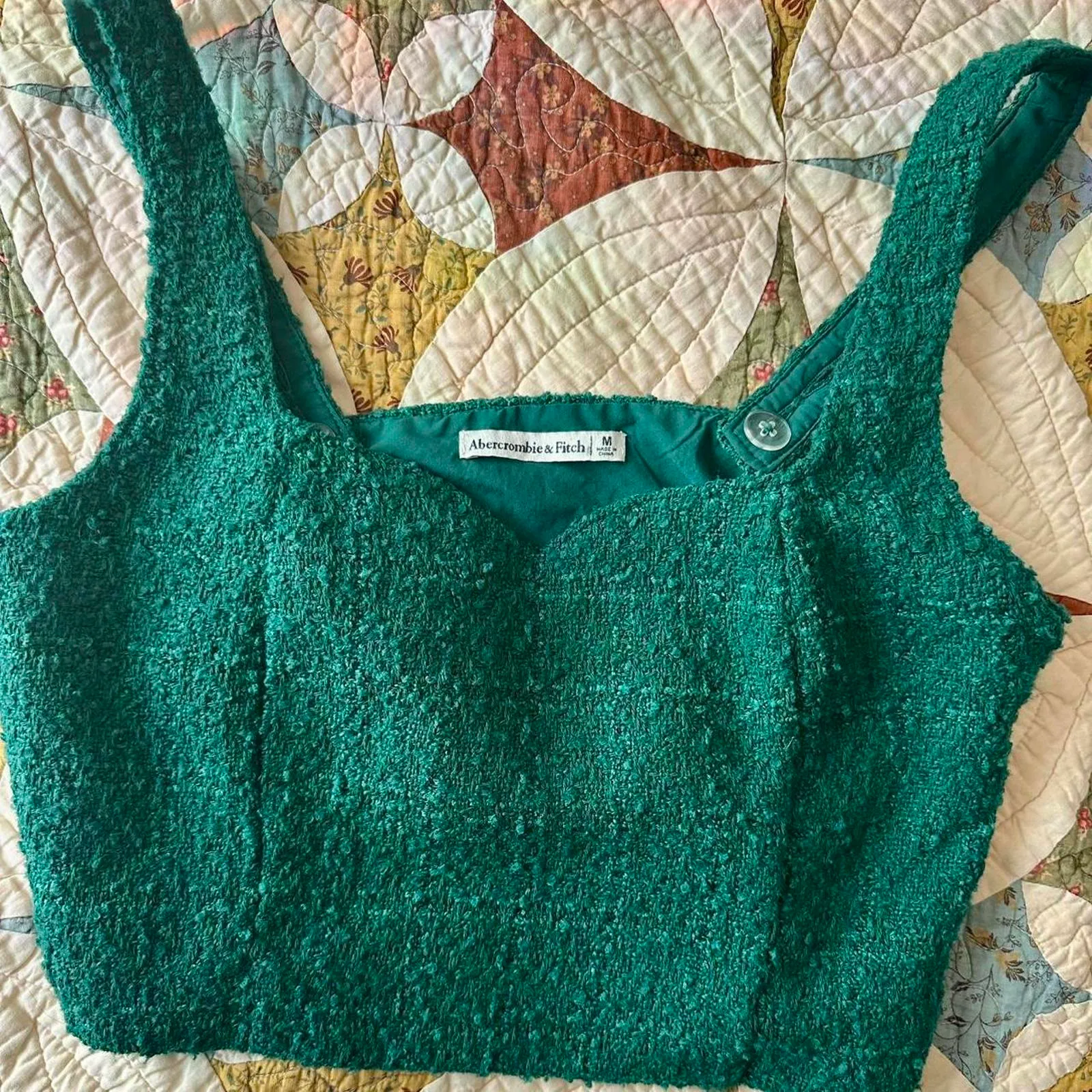 Abercrombie & Fitch Emerald Green Tweed Crop Top - Image 2