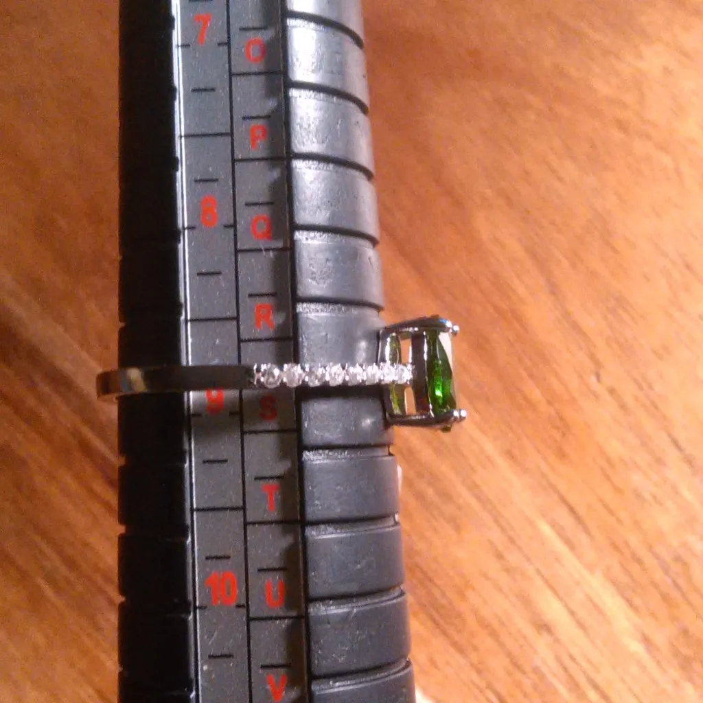 Green Chrome Diopside And White Zircon Sterling Silver Ring (Size 9) - Image 4