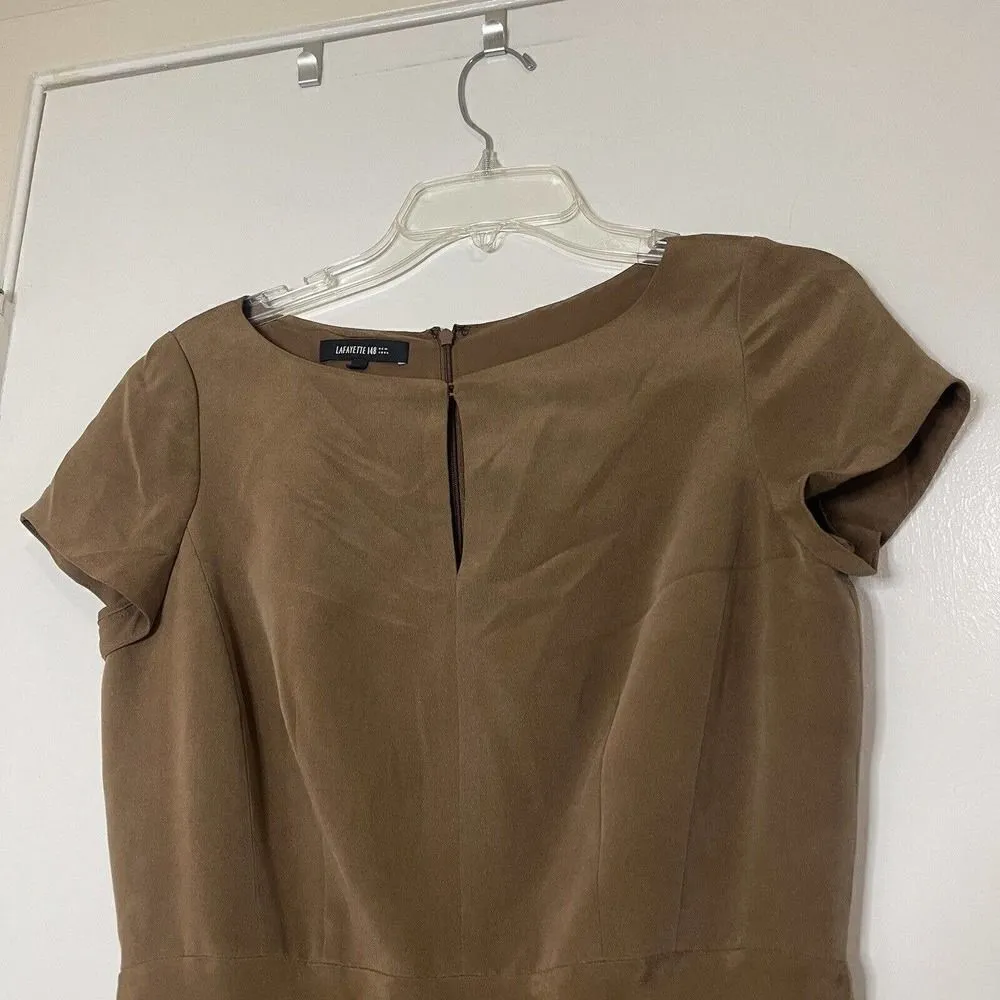 Lafayette 148 new york tan brown cap sleeve silk short dress size US 4 - Image 3