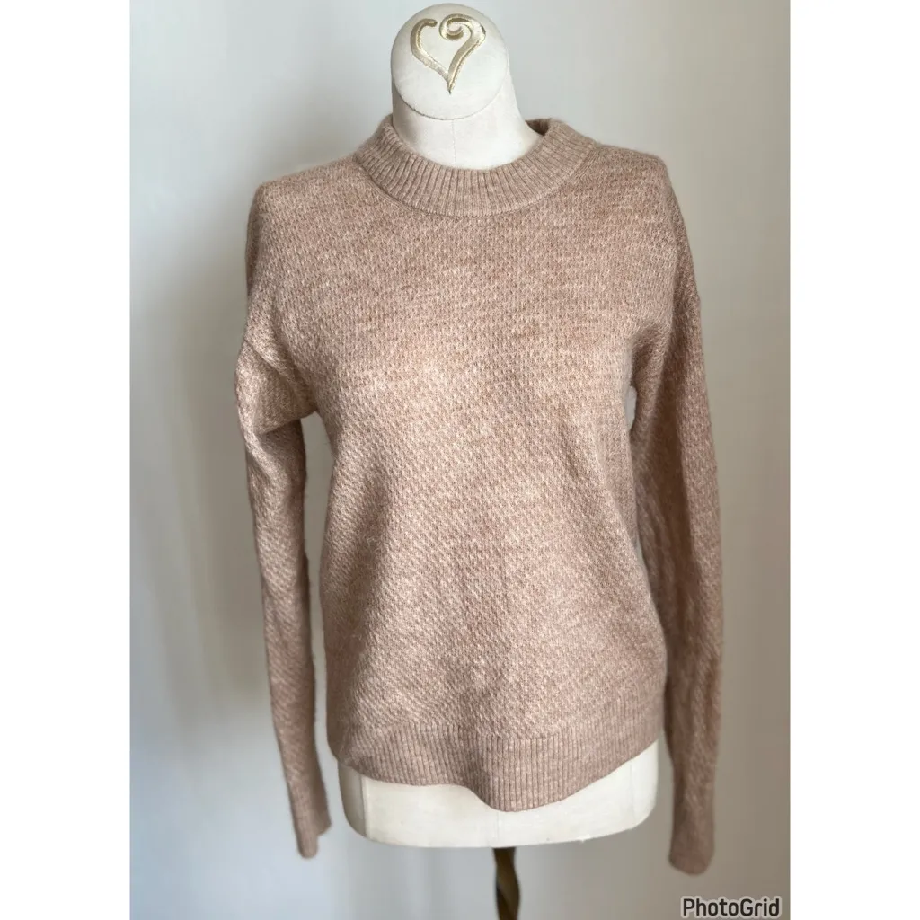 Quince Baby Alpaca Wool Diamond Stitch Crewneck Sweater Camel Small - Image 3