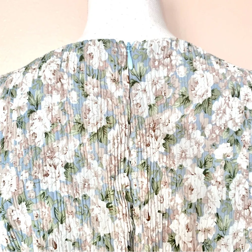 One Loved Babe Green Blue Floral Pleated Tiered Maxi Dress - Image 9