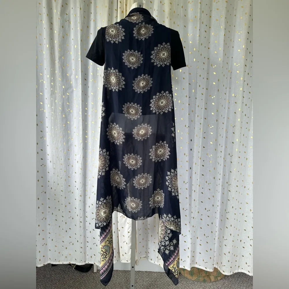 Gena Accessories G Navy Paisley Long Scarf Waterfall Vest Kimono Chic One Size Blue Size undefined - Image 4