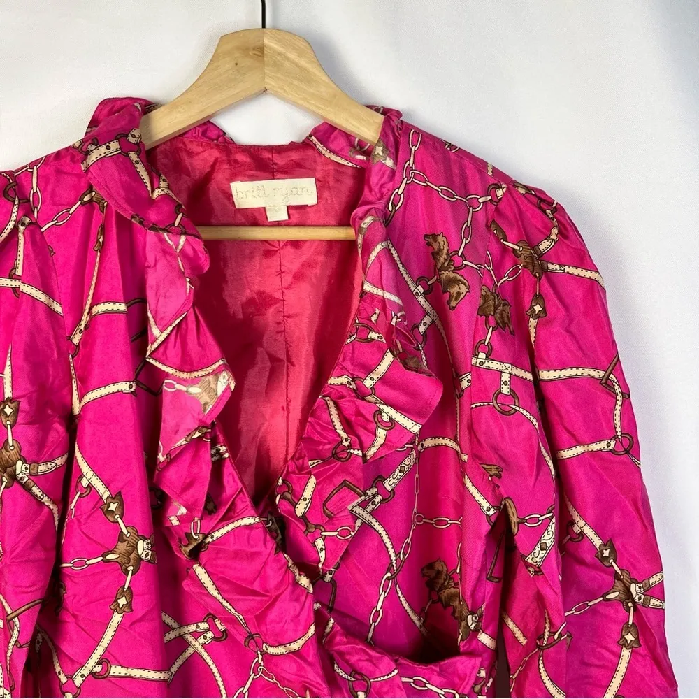 Britt Ryan Hot Pink Chain Print Half Sleeve Wrap Mini Dress 4 - Image 3