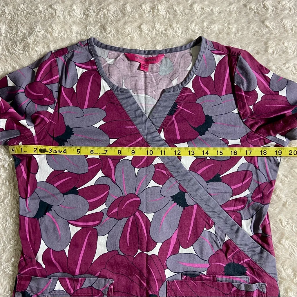 Beyond Scrubs Women’s Floral Mock Wrap Scrub Top Small S Pink - Image 5