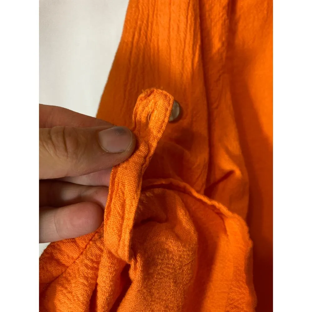 Vintage Dunes Orange Shell Buttons Long Shirt Textured Button Up Blouse Top Size L - Image 5