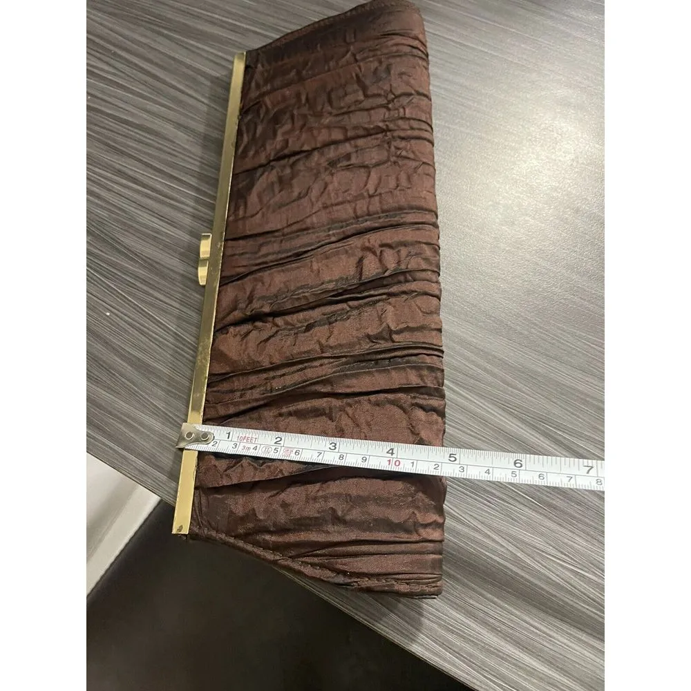 Brown Evening Clutch Purse Loreal Professional Womens Bag Satin Vintage u - Image 4