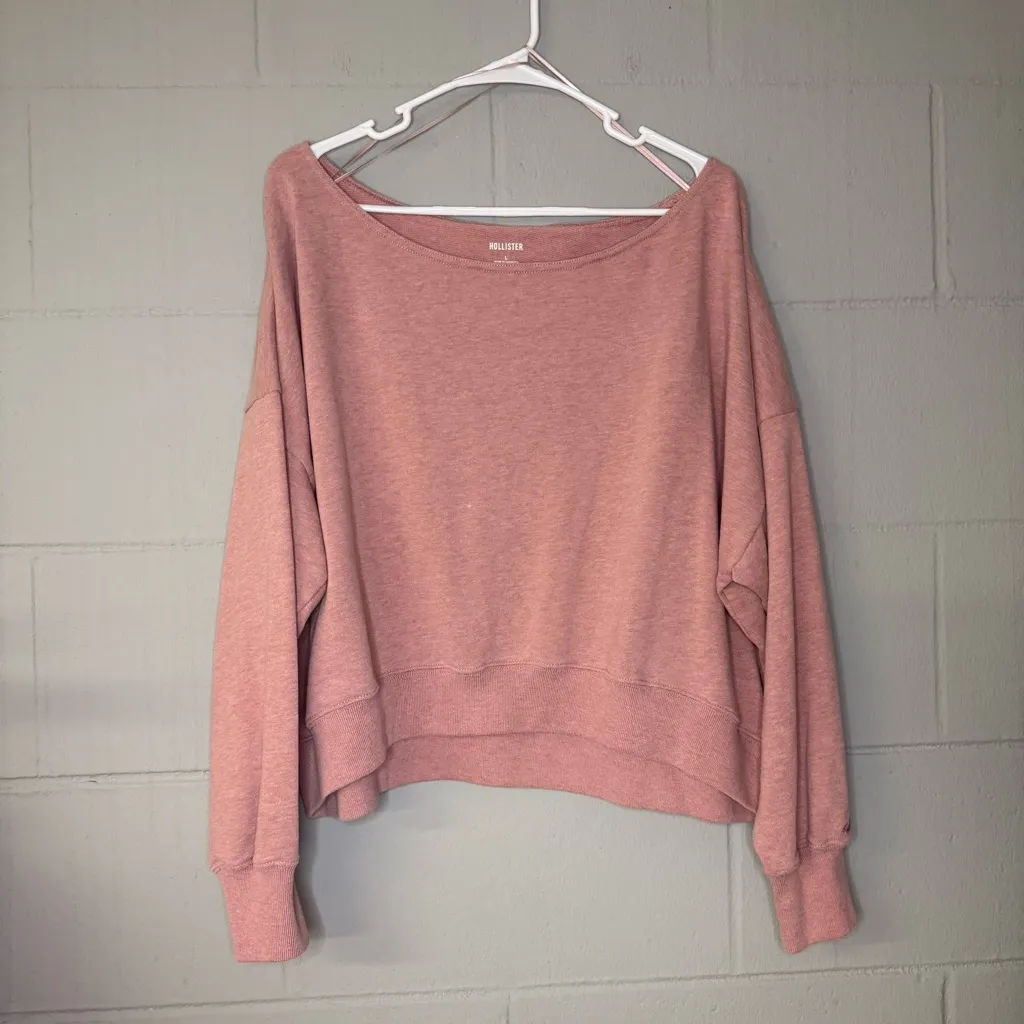 Hollister Easy Off-the-Shoulder Cotton Sweatshirt in Mauve Pink Women’s Sz Large - Image 4