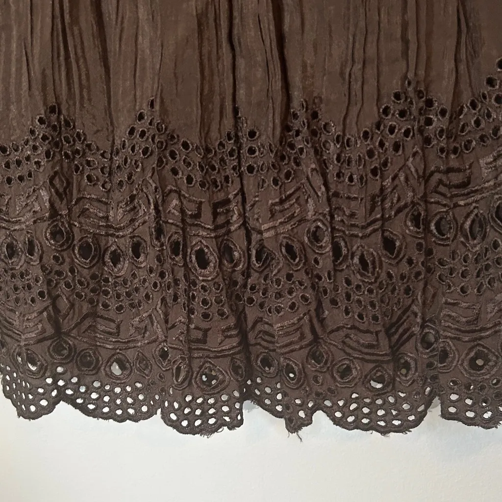Chico's Brown Crinkle Maxi Skirt with Lace Detail‎ size 1 (US Medium) - Image 2
