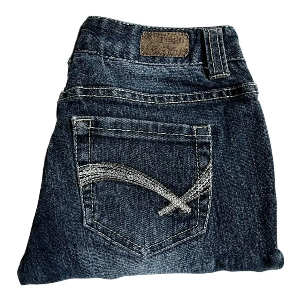 Reign Blue Denim Ankle JEANS Embroidered Pocket Women's 0 Short 24x27.5 Low Rise - Image 6