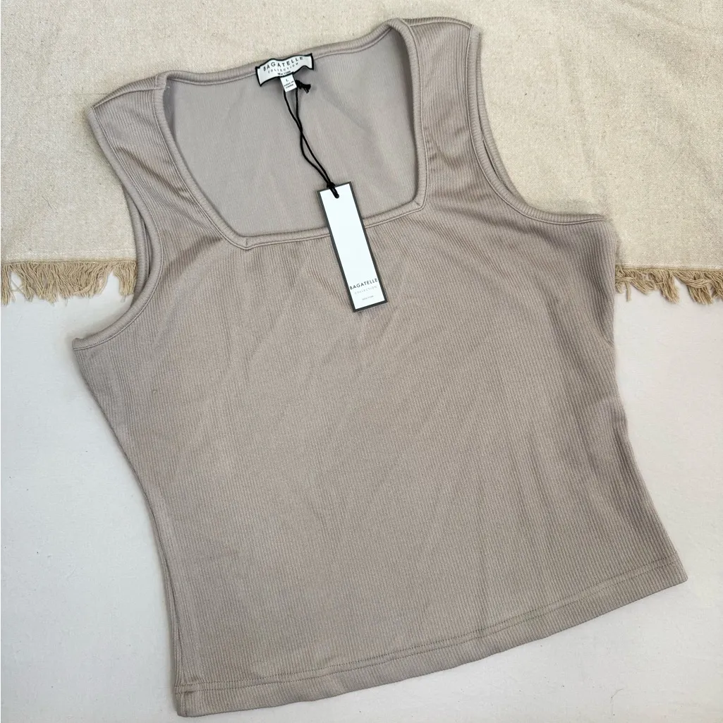 Bagatelle Collection Women’s Size L Beige Taupe Knit Top Sleeveless Square Neck Brown Size L - Image 8