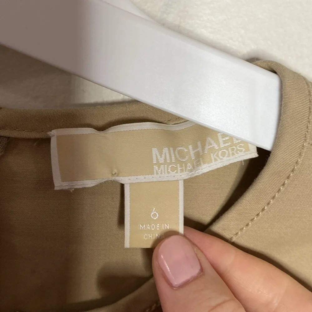 Michael Michael Kors tan lace up cotton blend shift t-shirt dress size 6 - Image 10