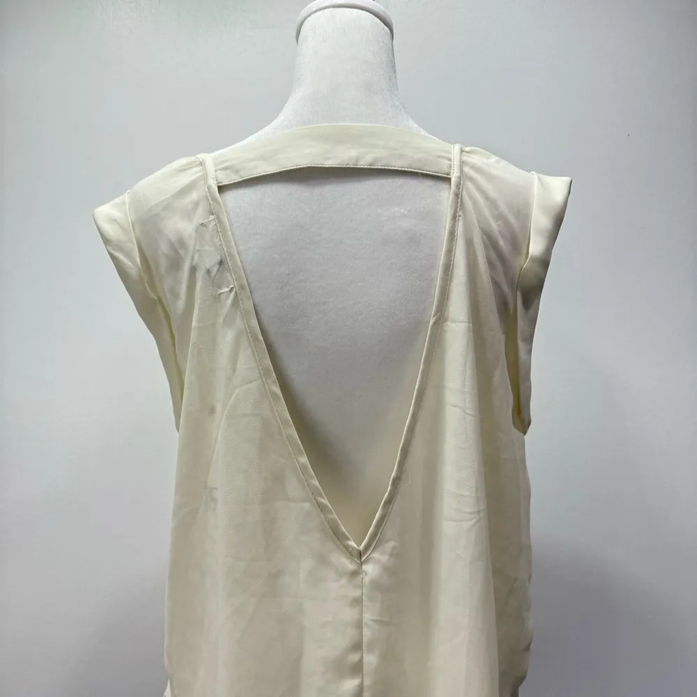 Silk Blend Sleeveless Backless Cream Blouse with Lace Cutouts by Ya Los Angeles - Image 10