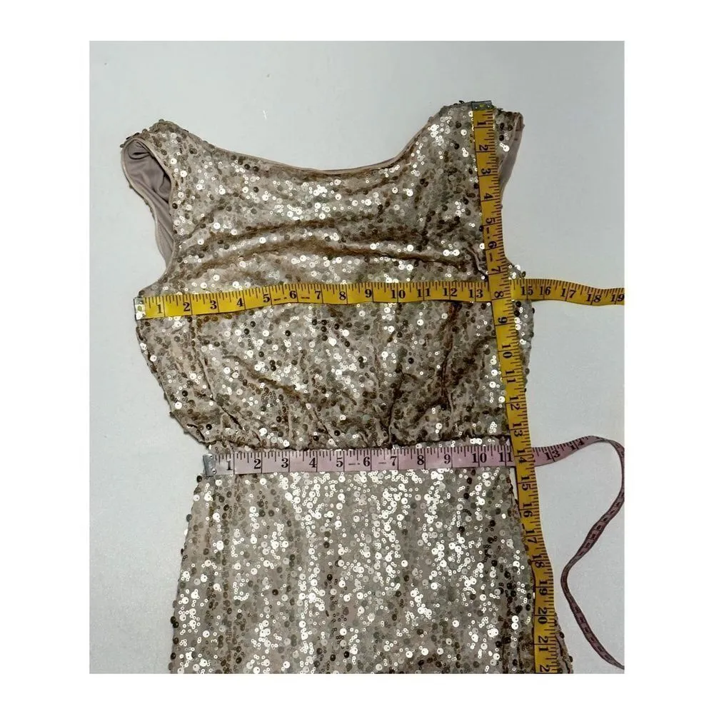 David’s Bridal Long Sequin‎ Sheath Blouson Maxi Dress Gown Cap Sleeves Gold XS - Image 12