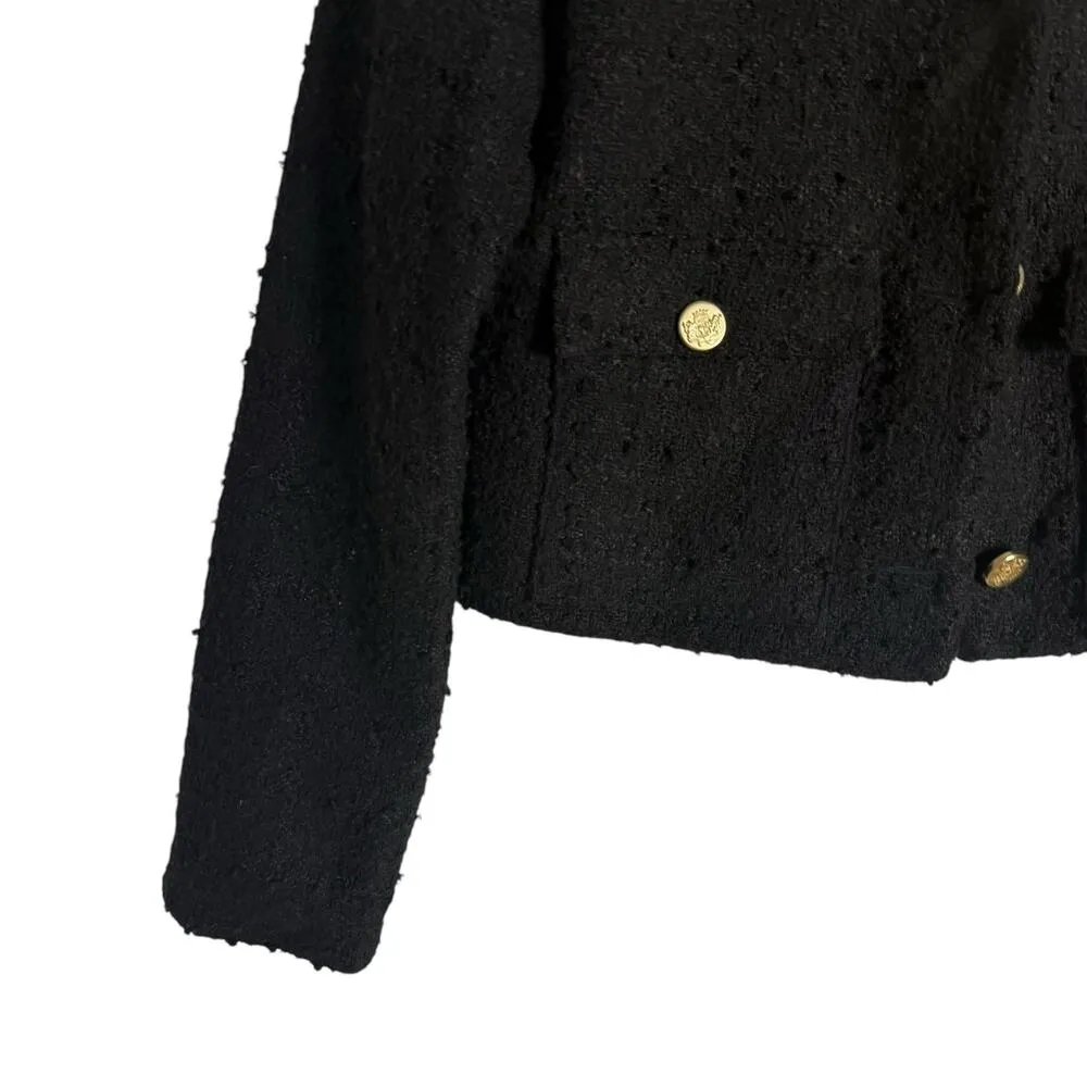 Abercrombie & Fitch Black Tweed Collarless Button Front Jacket Size Small - Image 5