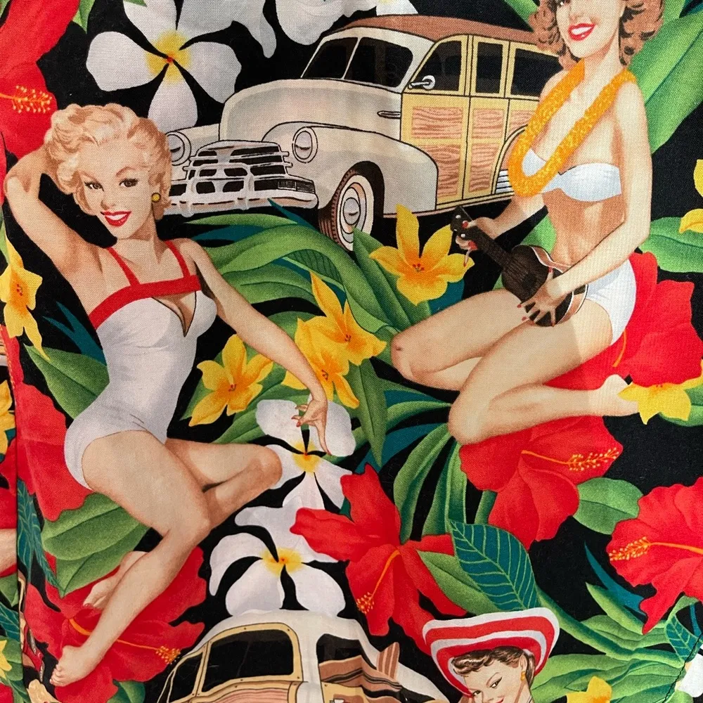 Hemet Rockabilly Pinup Girl Multicolored Hawaiian Print Dress Size Medium - Image 3