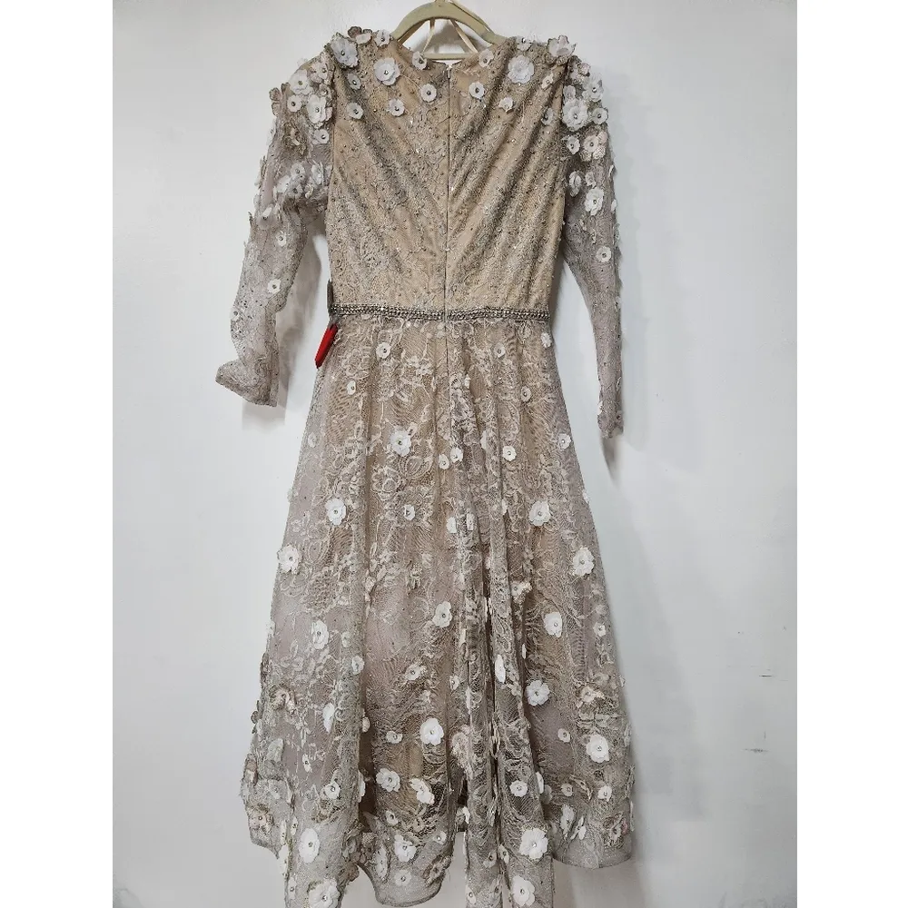 Mac Duggal Evening - 67387D V Neckline 3D Floral Lace A-Line DressMAC DUGGAL H - Image 5