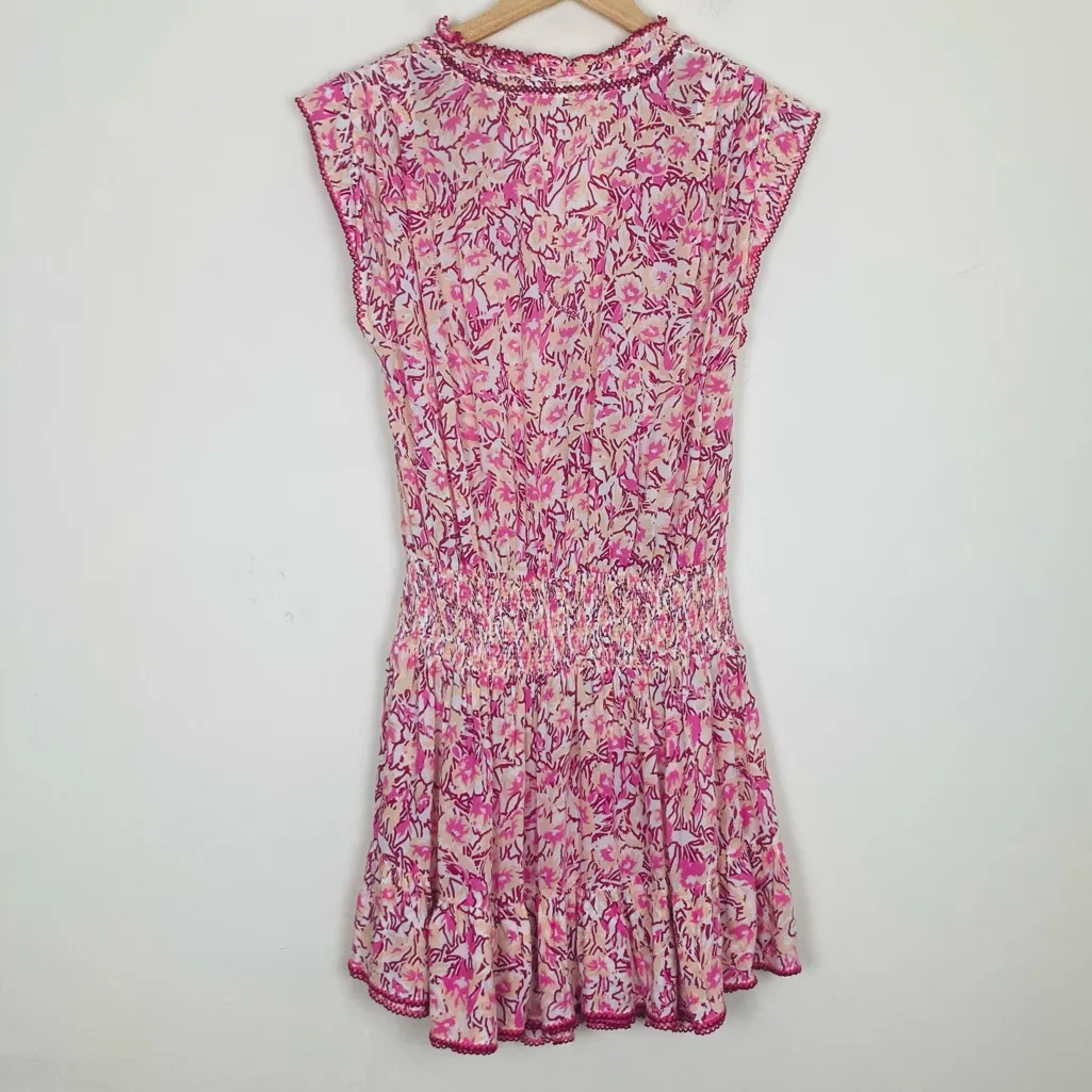 Poupette St Barth “Estelle” pink & white floral minidress crochet trim M - Image 6