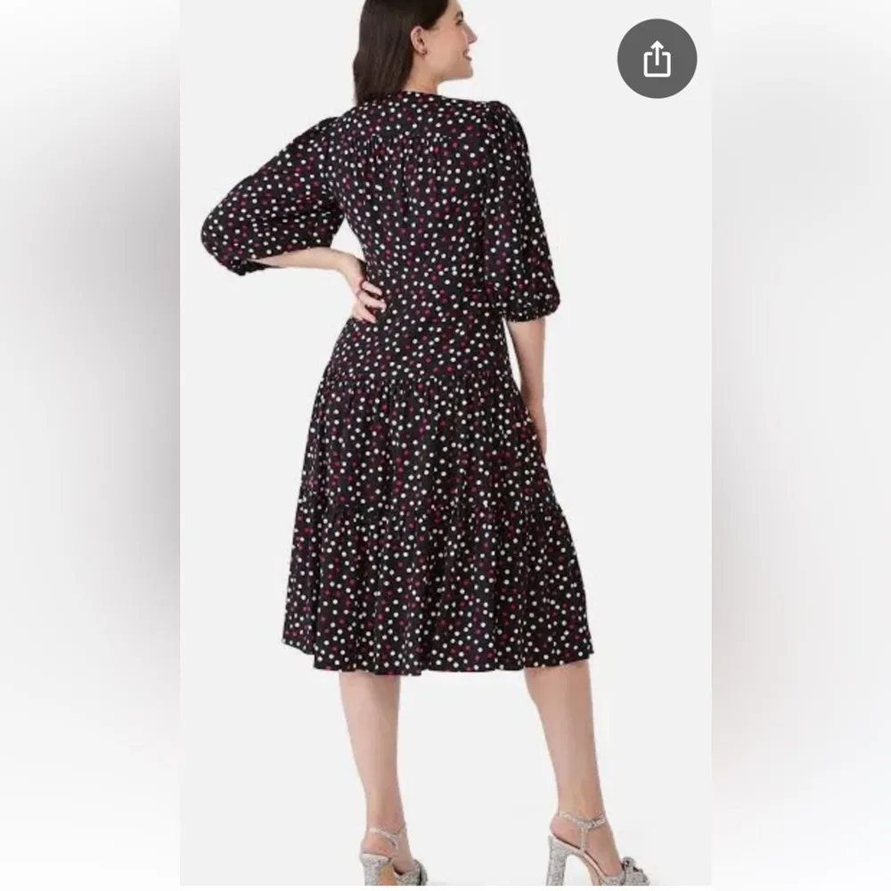 Kate Spade L Drop Waist Wrap Black and Pink Polka Dot Dress - Image 15