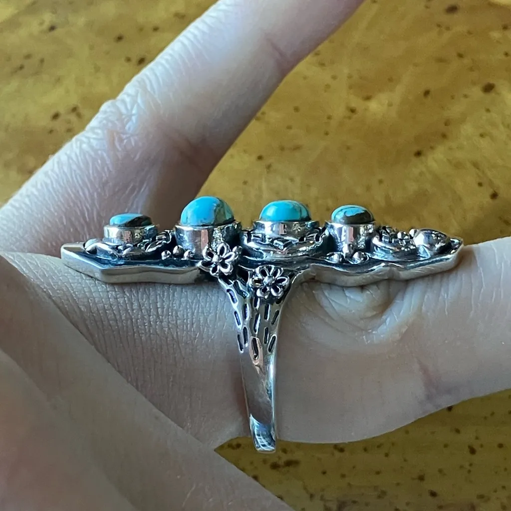 Natural Blue Moon Turquoise Sterling Silver Snake Ring Size 7 - Image 3