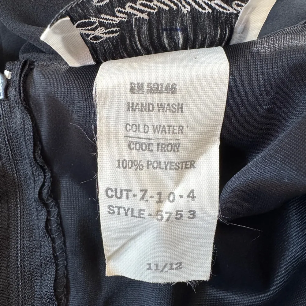 Vintage ‘80s Entourage Sheer Black Ruffled Bodice Knee Length Cocktail Dress - Image 9