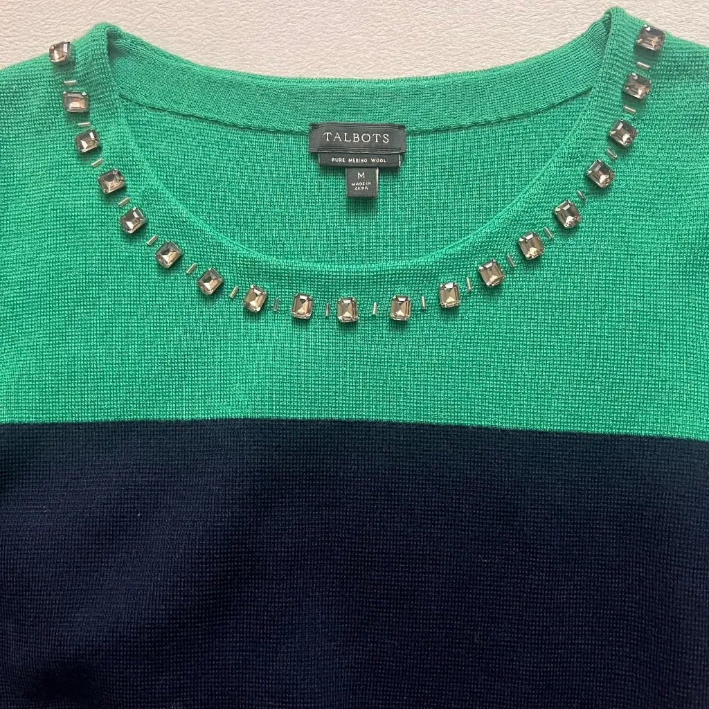 Talbots Women's Merino Wool Rhinestone  Color Block Sweater Short Sleeve Sz M - Image 6