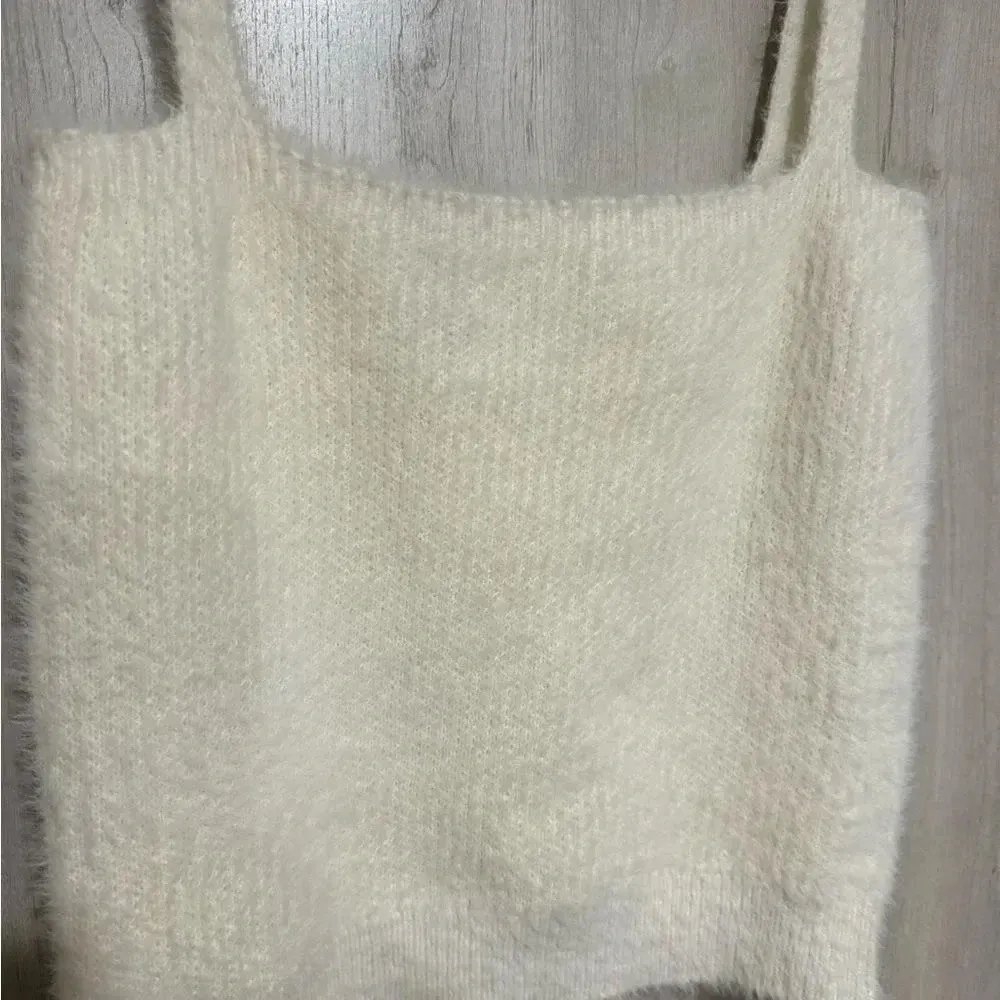 Cream Fuzzy Cropped Sleeveless Tank‎ Willow and Wind - Image 2