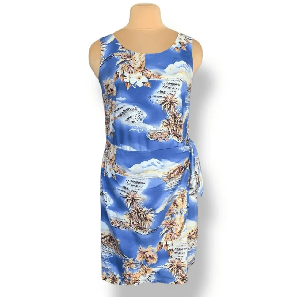 Vintage Hilo Hattie Hawaiian Blue Wrap Dress Ukulele Print Made In Hawaii Medium - Image 9