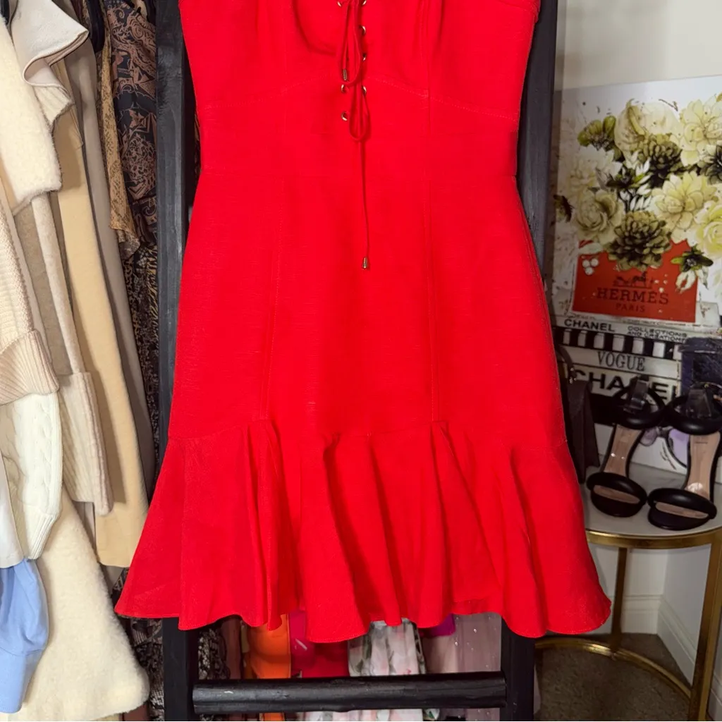 Ever New Melbourne Red Corset Style Flounce Hem Mini Linen Blend Dress Womens 2 - Image 5