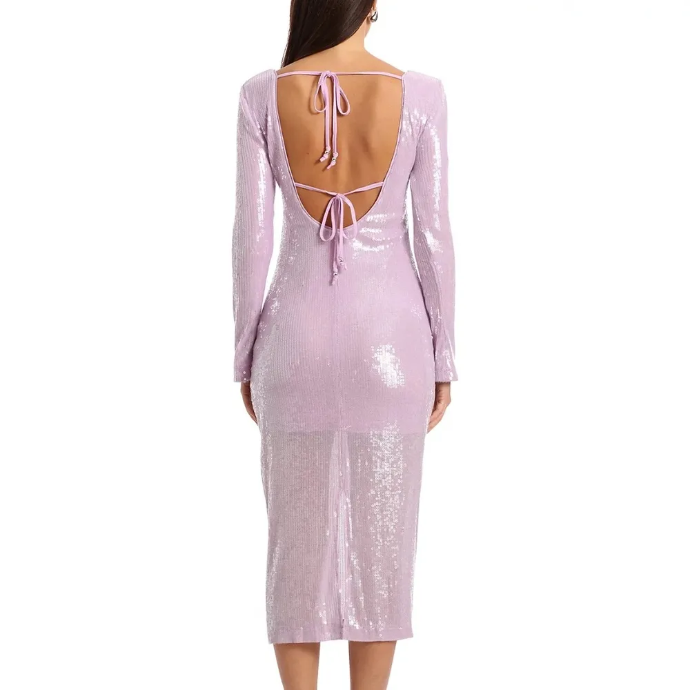 Avec Les Filles - Purple Sequined Bodycon Midi Dress - Image 4