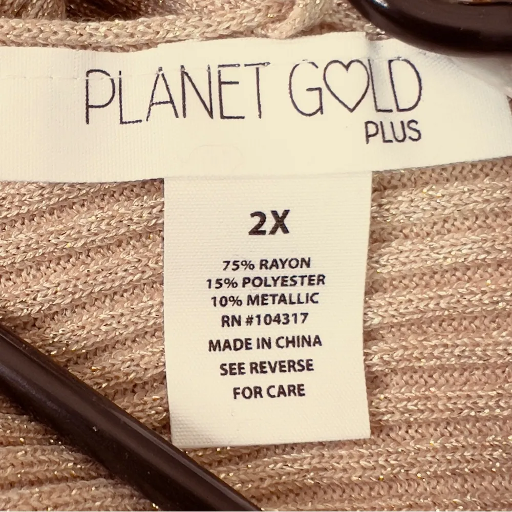 Planet Gold Plus  2x Metallic Gold/Tan Deep V-Neck Long Sleeve Sweater Dress - Image 12