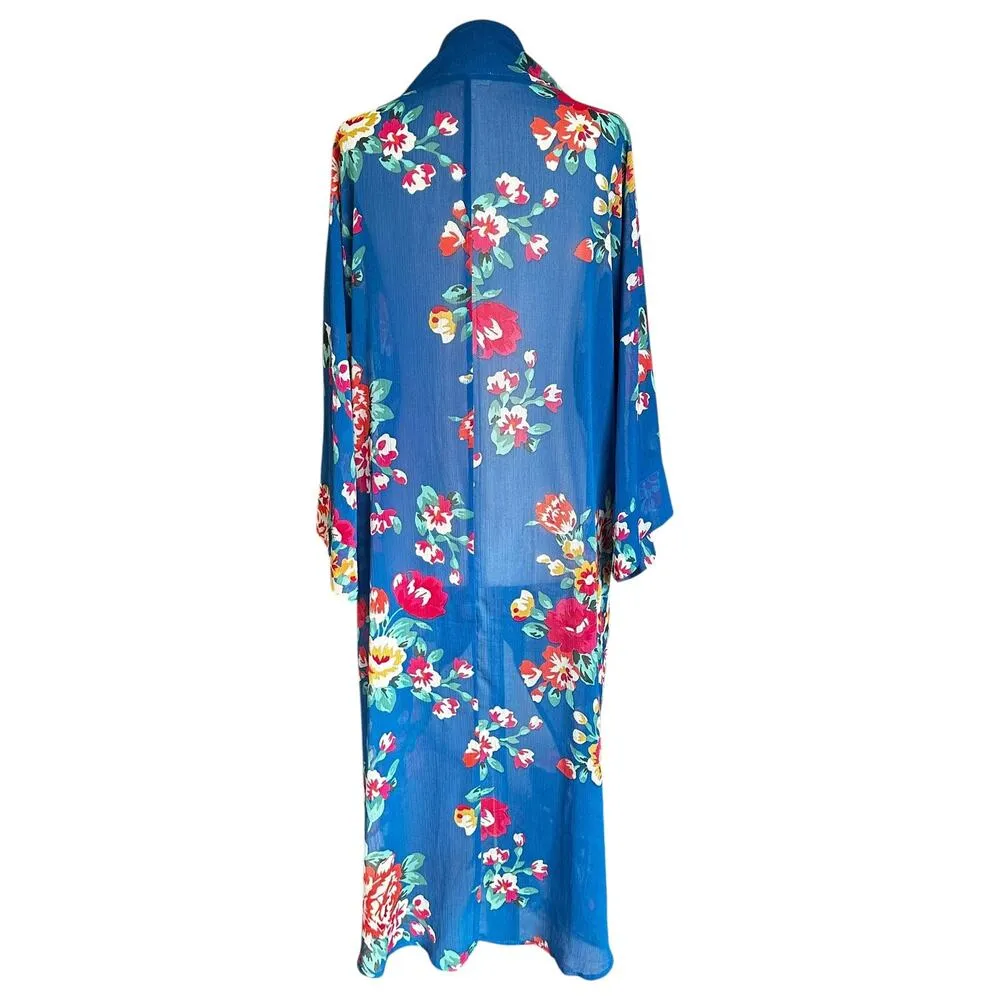 Sandy & Sid Blue Floral Sheer Cover Up Cardigan Women Size Small | 72-14 - Image 2