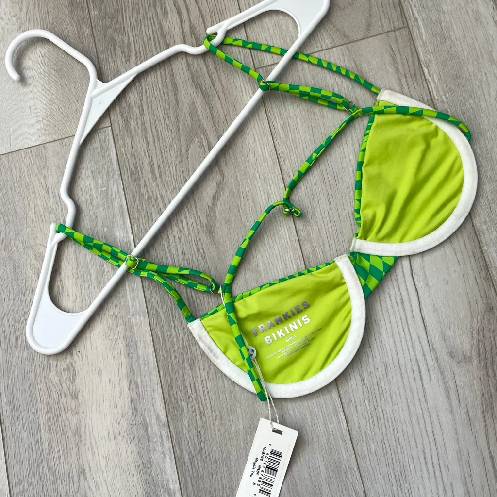 Frankies Bikinis Top NWT maggie underwire check print womens Green (small) swim - Image 2