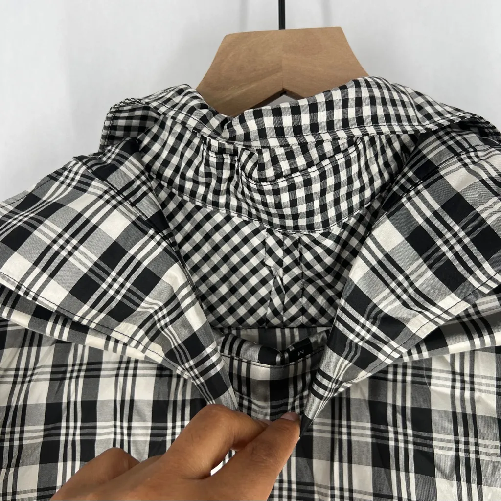 A'Nue Ligne Black White Silk Gingham Layered Double Collared Shirt Size M Black Size M - Image 12