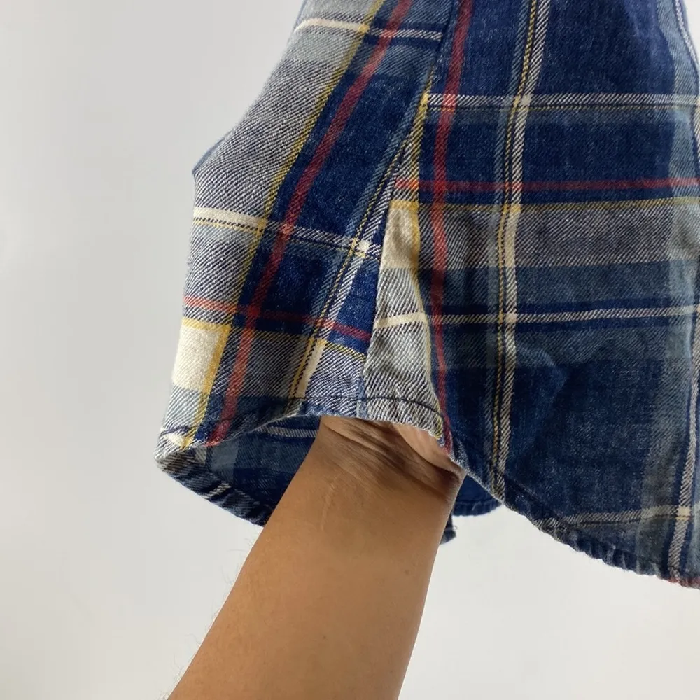 Harley Davidson button up short sleeve plaid semi distressed logo front n back Blue Size XS - Image 11