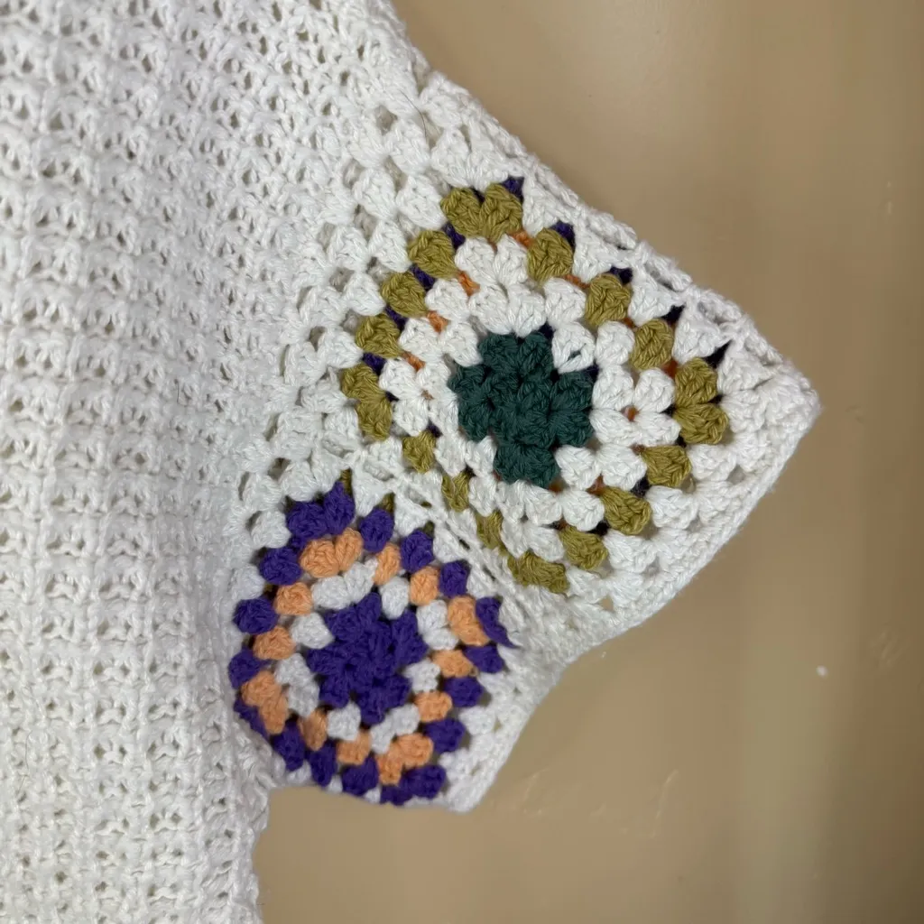 Universal Thread Granny Square Crochet Short‎ Sleeve Sweater Size Medium Boho - Image 5