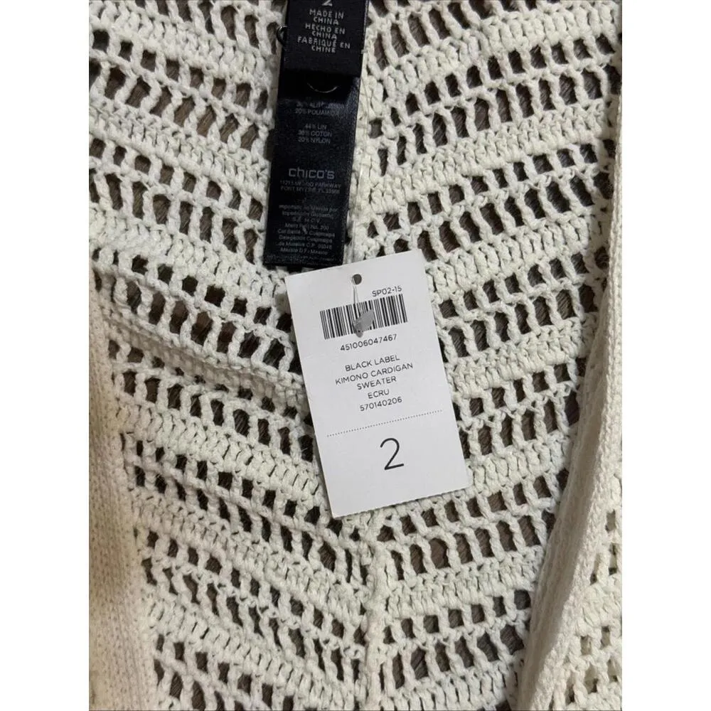 Chicos Beach Boho Quiet Luxury Minimalist Casual Crochet Linen Blend Kimono New - Image 10
