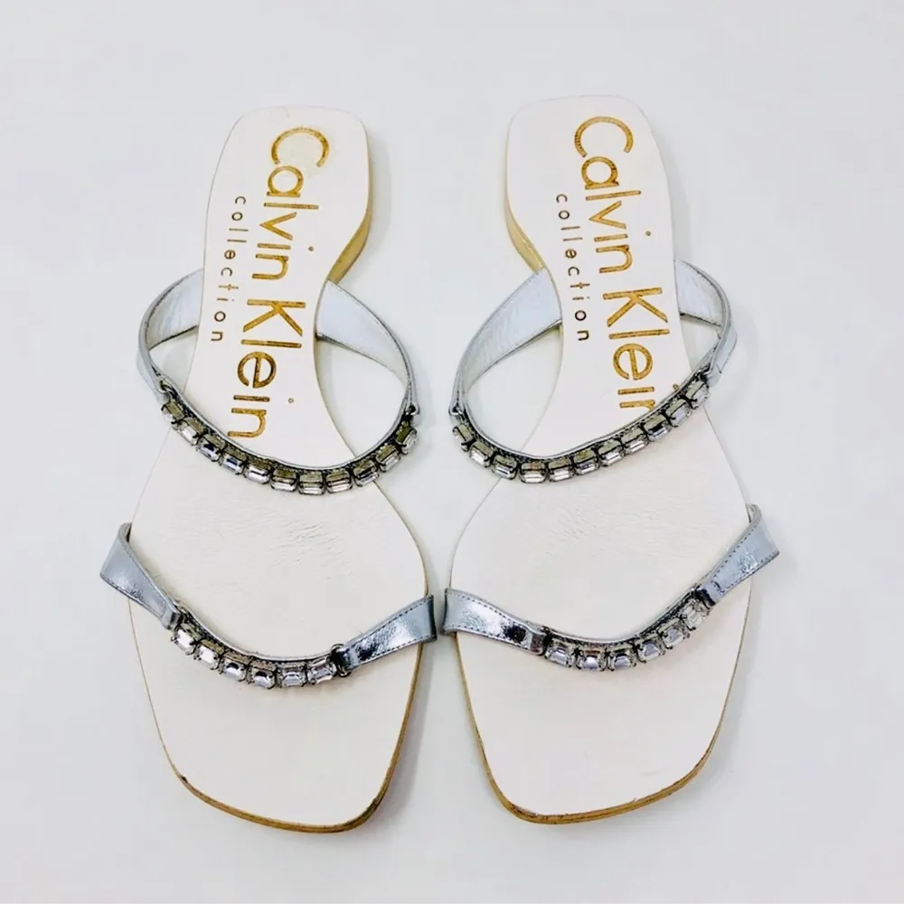 CALVIN KLEIN COLLECTION leather slides, made in Italy, size 39 - Image 3