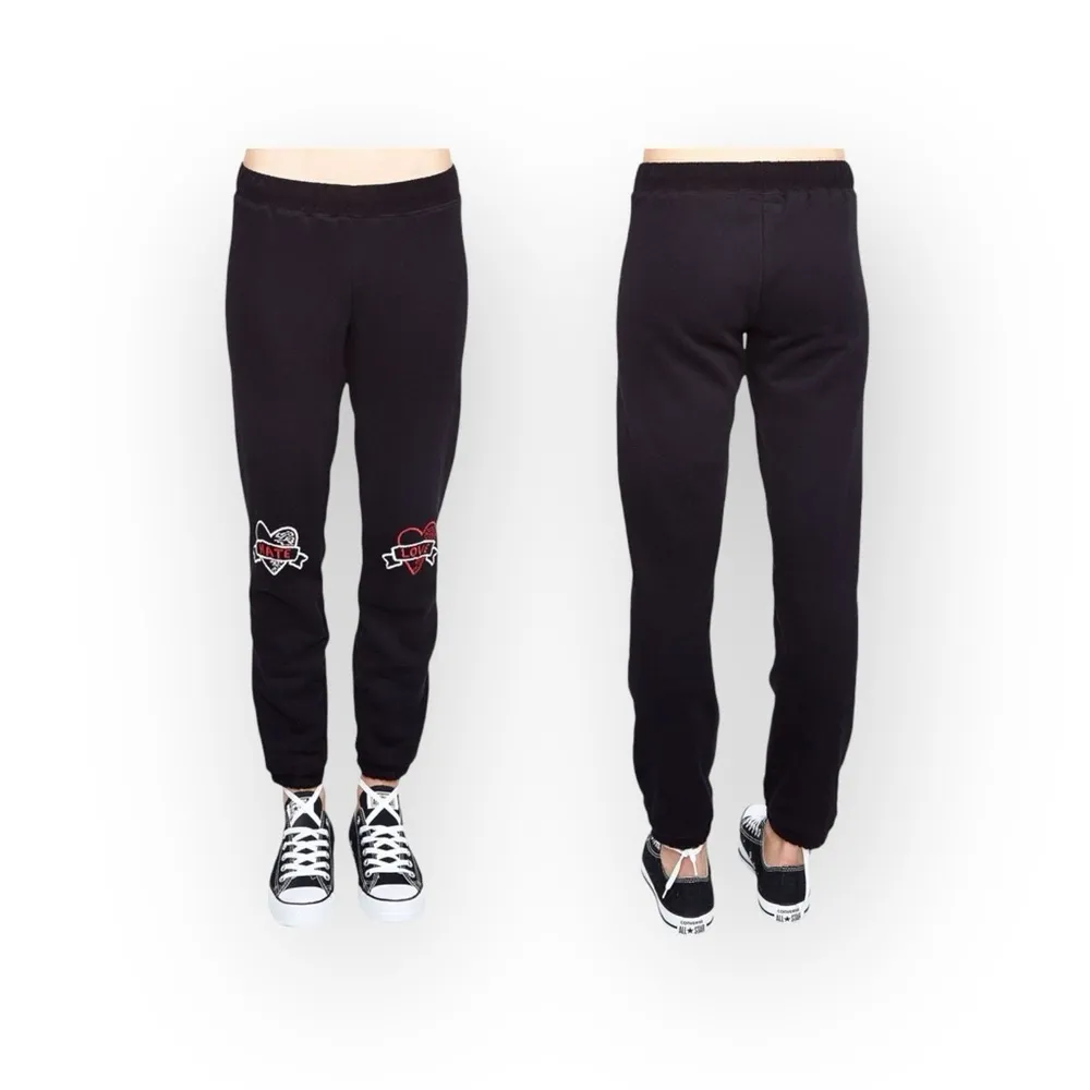 Rare: Lauren Moshi ☻︎ Gia Love Hate Tattoo Style Embroidery Sweatpants ☻︎ Black - Image 6
