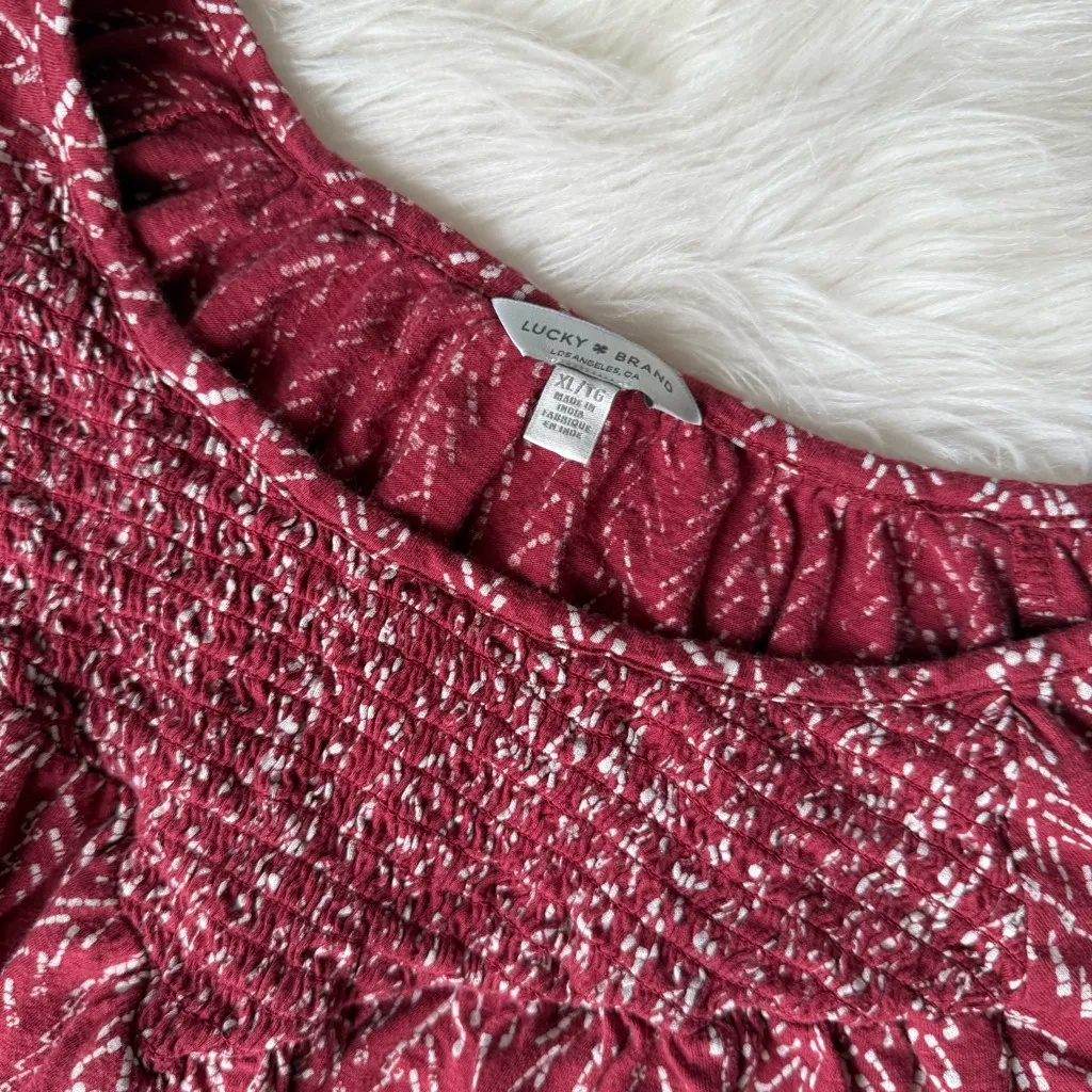 LUCKY BRAND Rust & Cream Peasant Top Size - Image 2