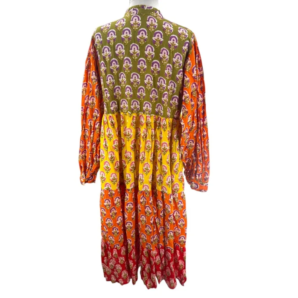 Bohemian block print tiered maxi dress 100% cotton sz L - Image 3