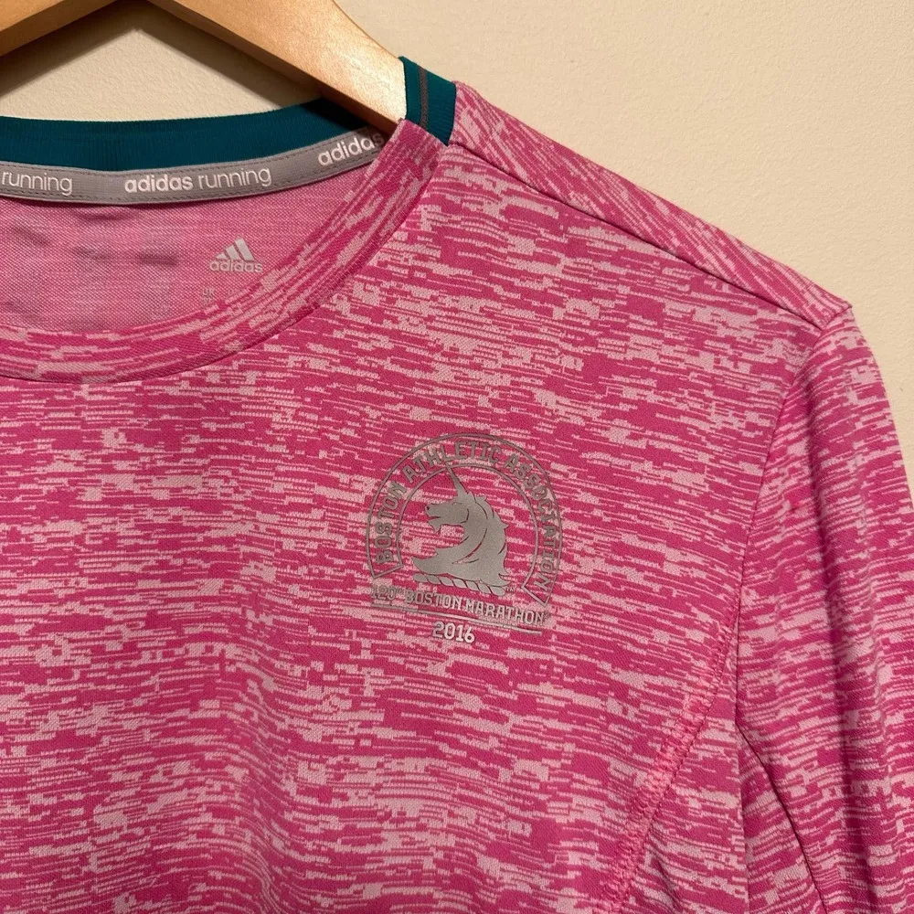 Adidas Boston Marathon Pink Heather Long Sleeve T Size XL - Image 2