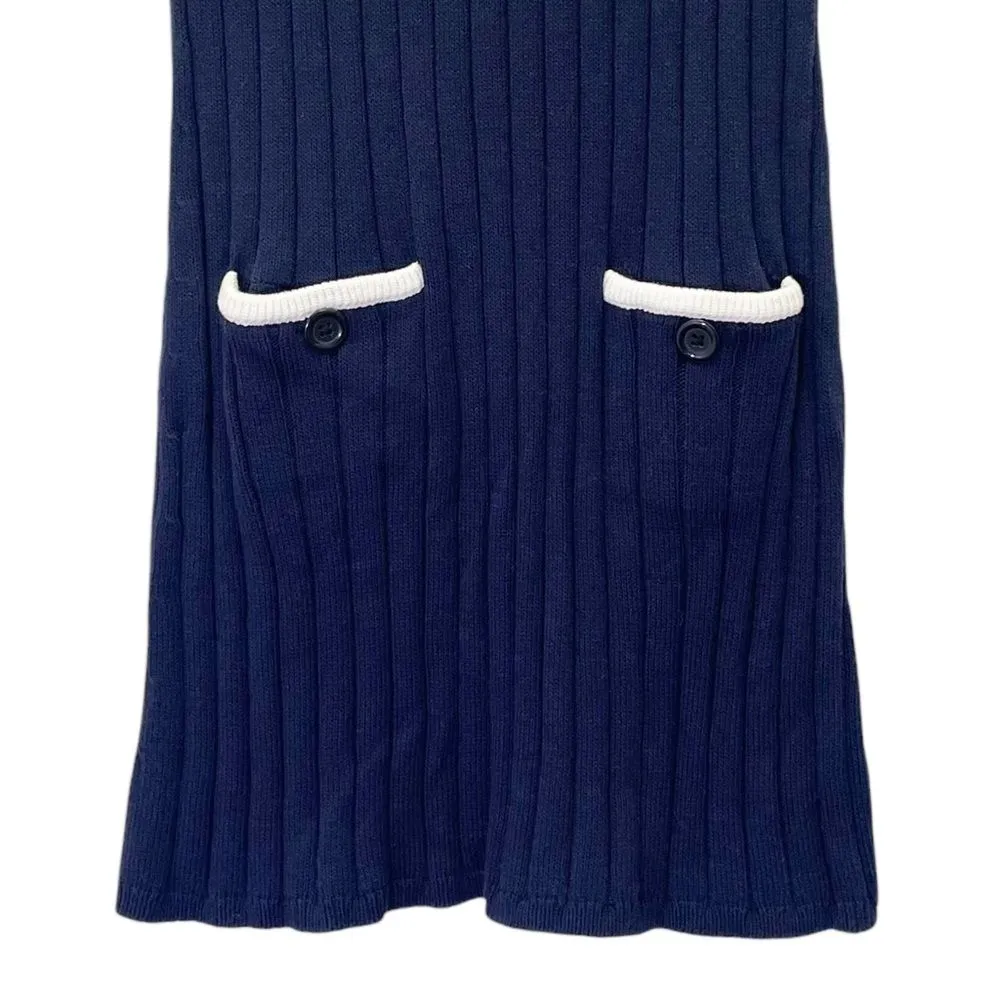 NWT Banana Republic Crochet Trim Cotton Sweater Dress Navy White Size Small NEW - Image 12