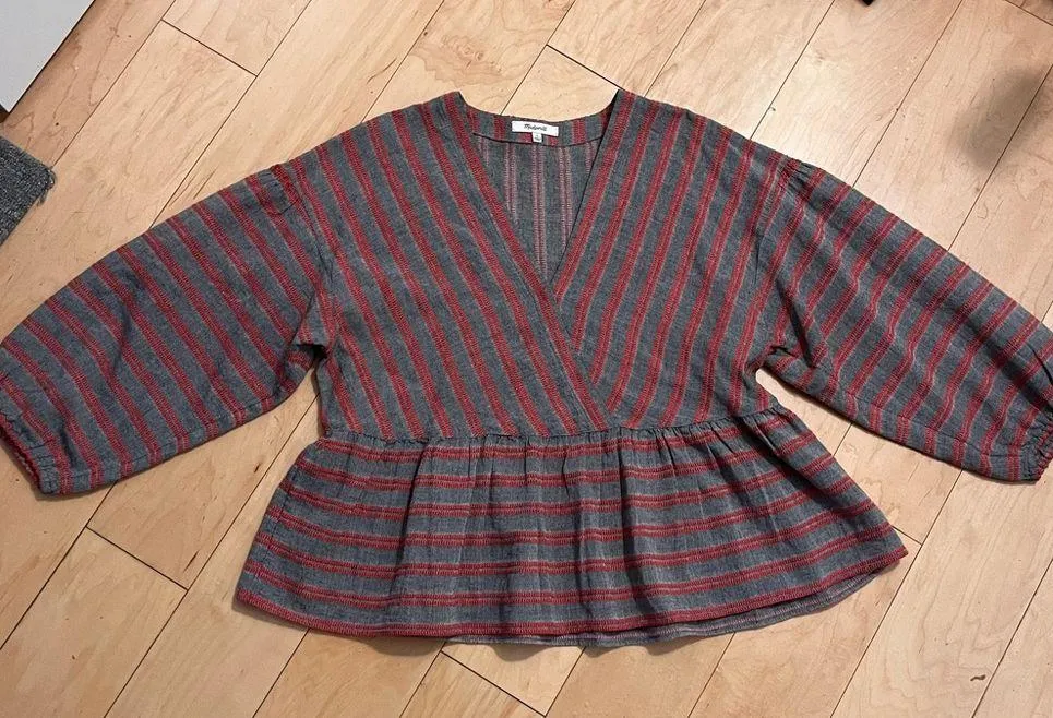 Madewell Striped Bubble-Sleeve Peplum Top large - Image 6