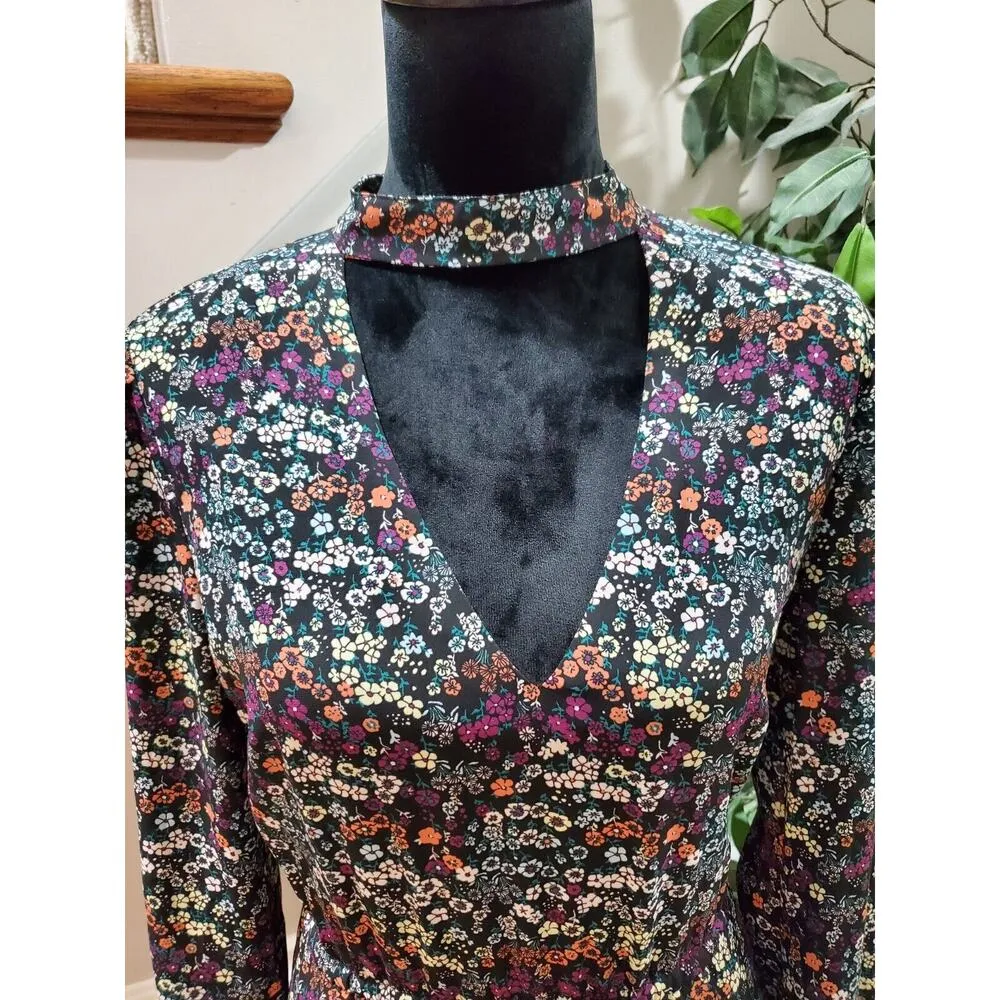 H&M Multicolor Floral Polyester Halter Neck Long Sleeve Knee Length Dress 12 - Image 2