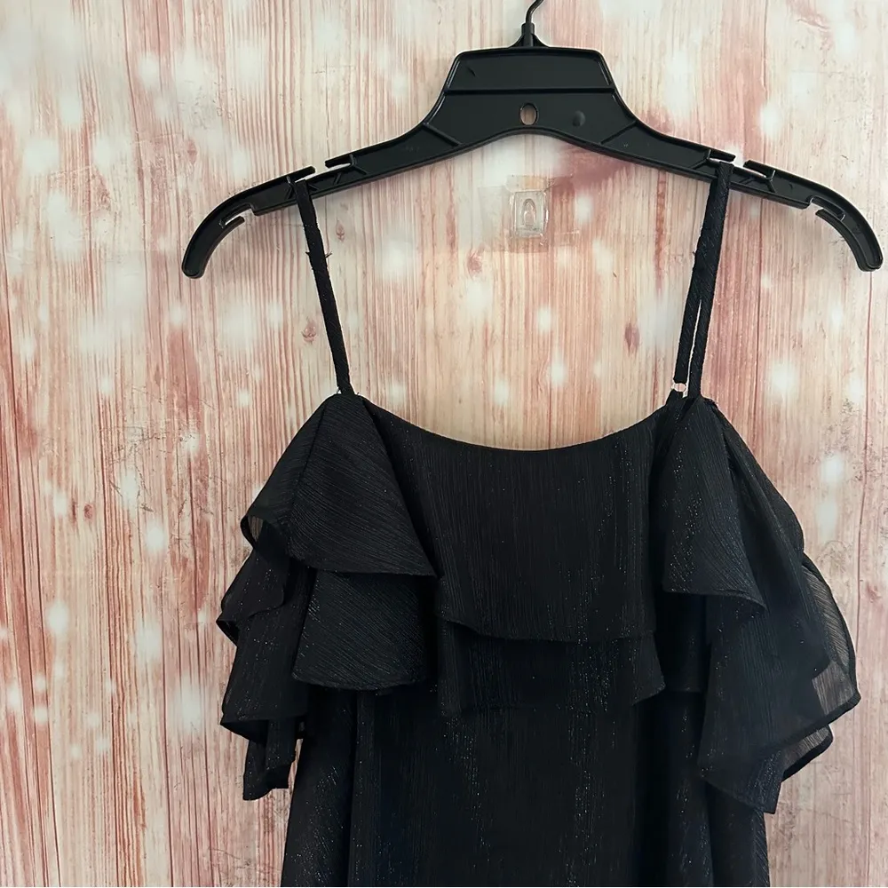 The Edit By Seventeen Black Semi Sheer Flounce Tank Top Size M - Image 3