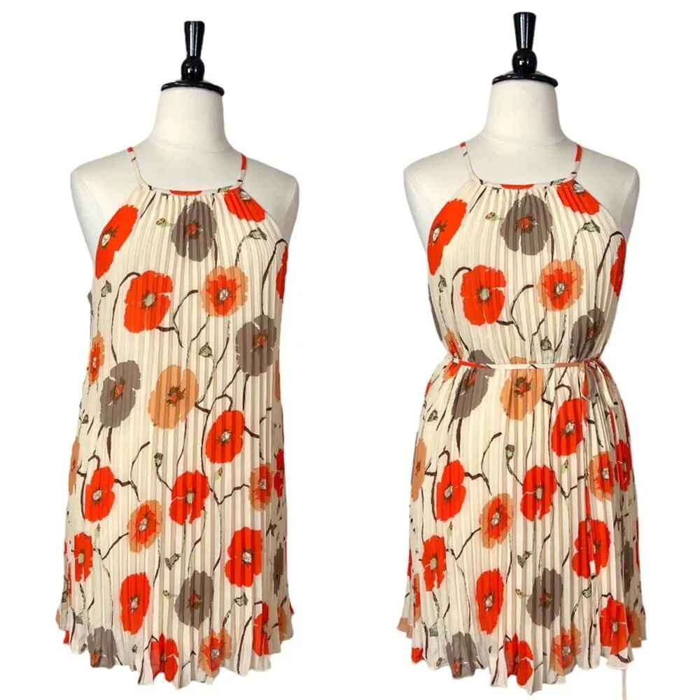 Ellames NEW Dress Pleated Shift Halter Neck Cream Orange Floral Women’s 2XL Plus Size 2X - Image 14